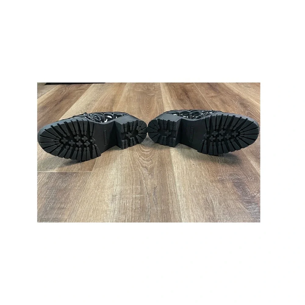 Marc Fisher Dantea Black Patent Leather Quilted Lug Sole Loafers Women Size 8.5M